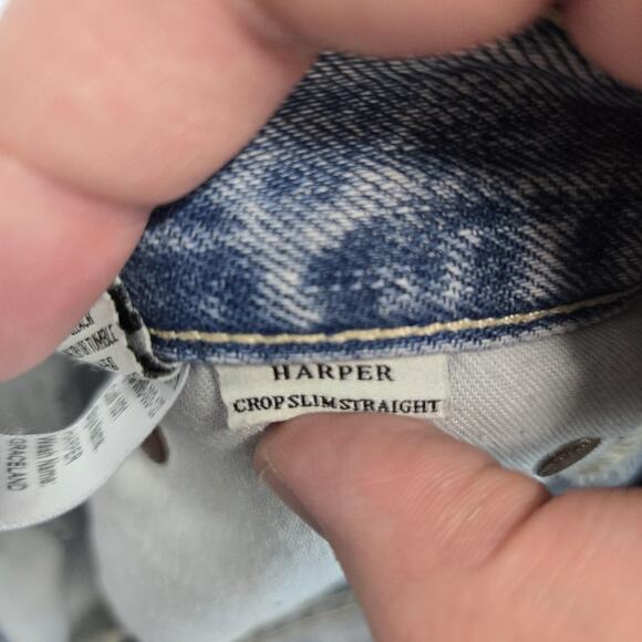 Trave Jeans 30 Harper Crop Straight High Rise Raw Hem Button Fly Grunge Denim - Picture 6 of 12